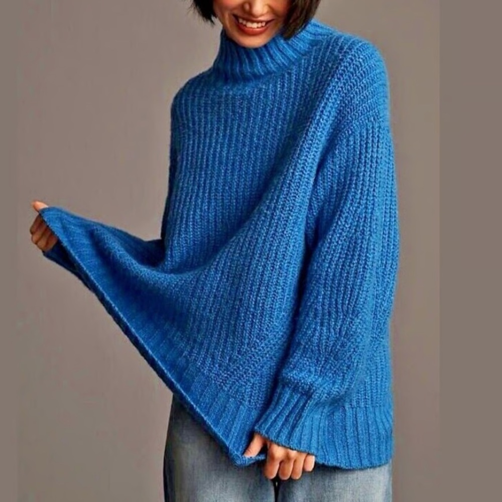Maeve by Anthropologie The Dakotah Oversized Turtleneck Sweater | Blue | Size XS